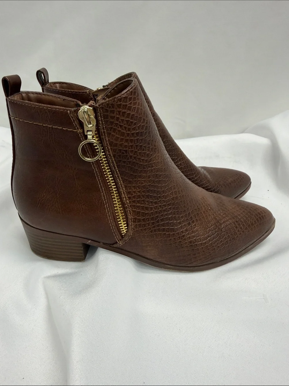 Cityclassified Brown Textured Ankle Booties with Gold Zipper